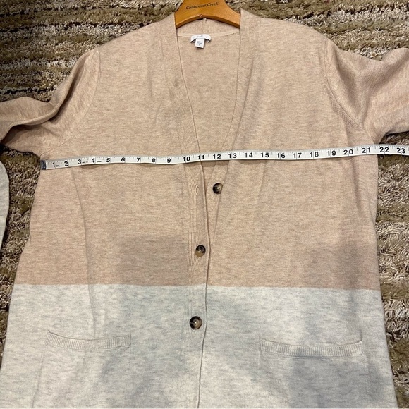 J Jill Large Sweater Cardigan Long Button front Brown Tan Color Block - Picture 10 of 11